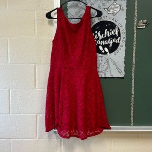 Red dress with flower stitching